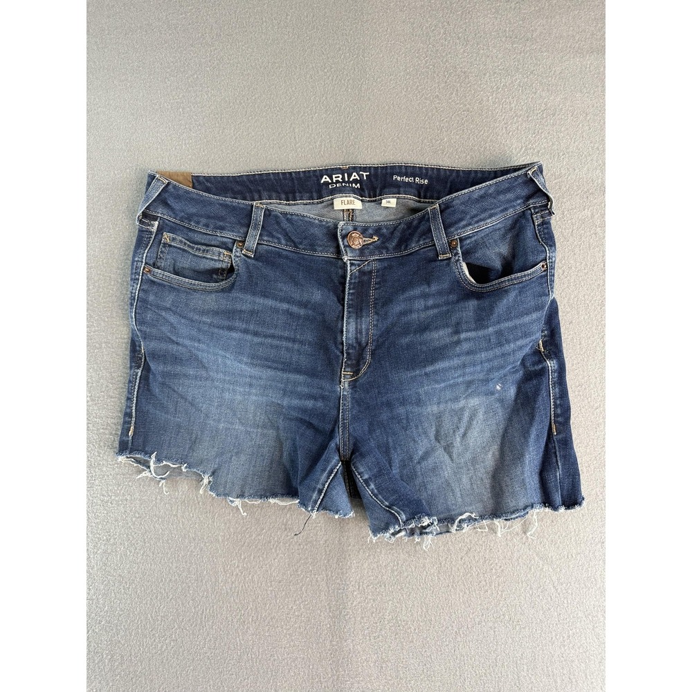 Ariat Cutoff Shorts Womens 34 Blue Denim Perfect Rise Raw Hem Fringe Summer